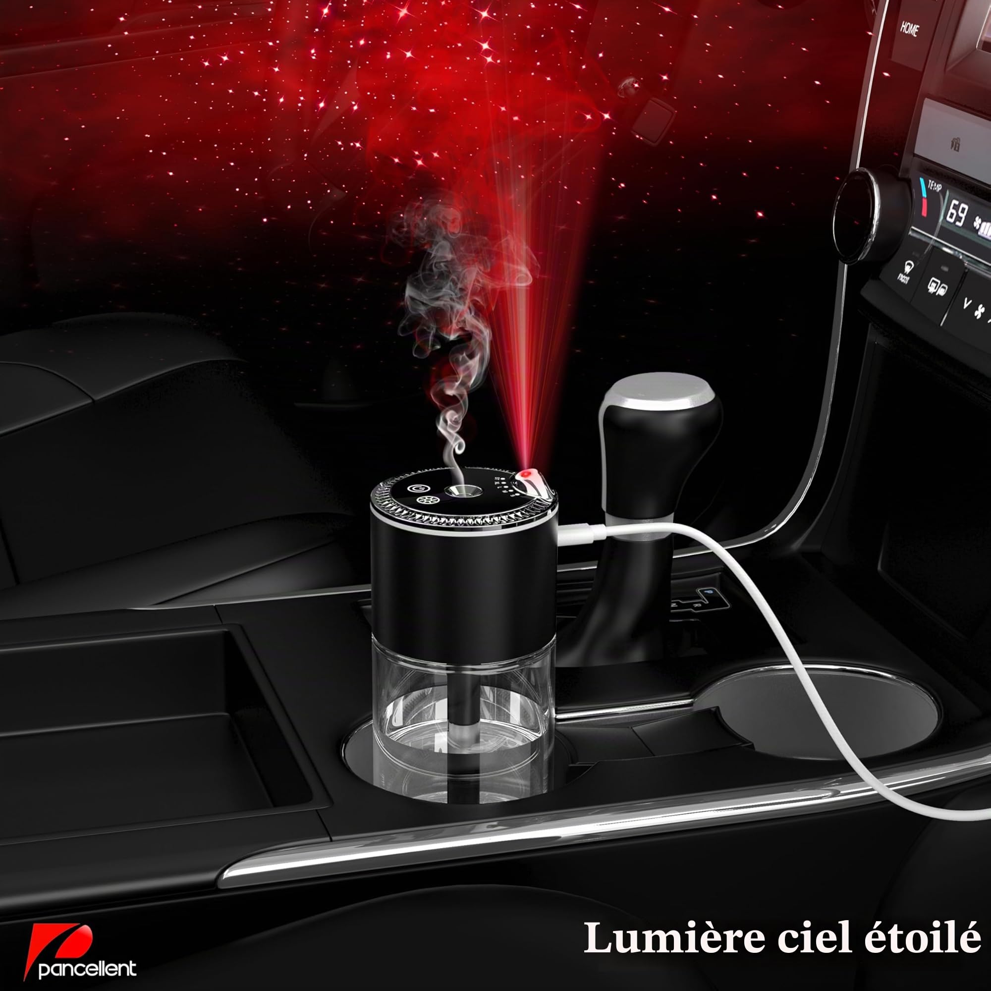 Diffuseur d'huiles essentielles, désodorisant pour voiture, diffuseurs d'aromathérapie pour la maison, grande pièce, chambre, voiture, bureau, bureau avec lumière de plafond étoilé, capacité de 250 ml