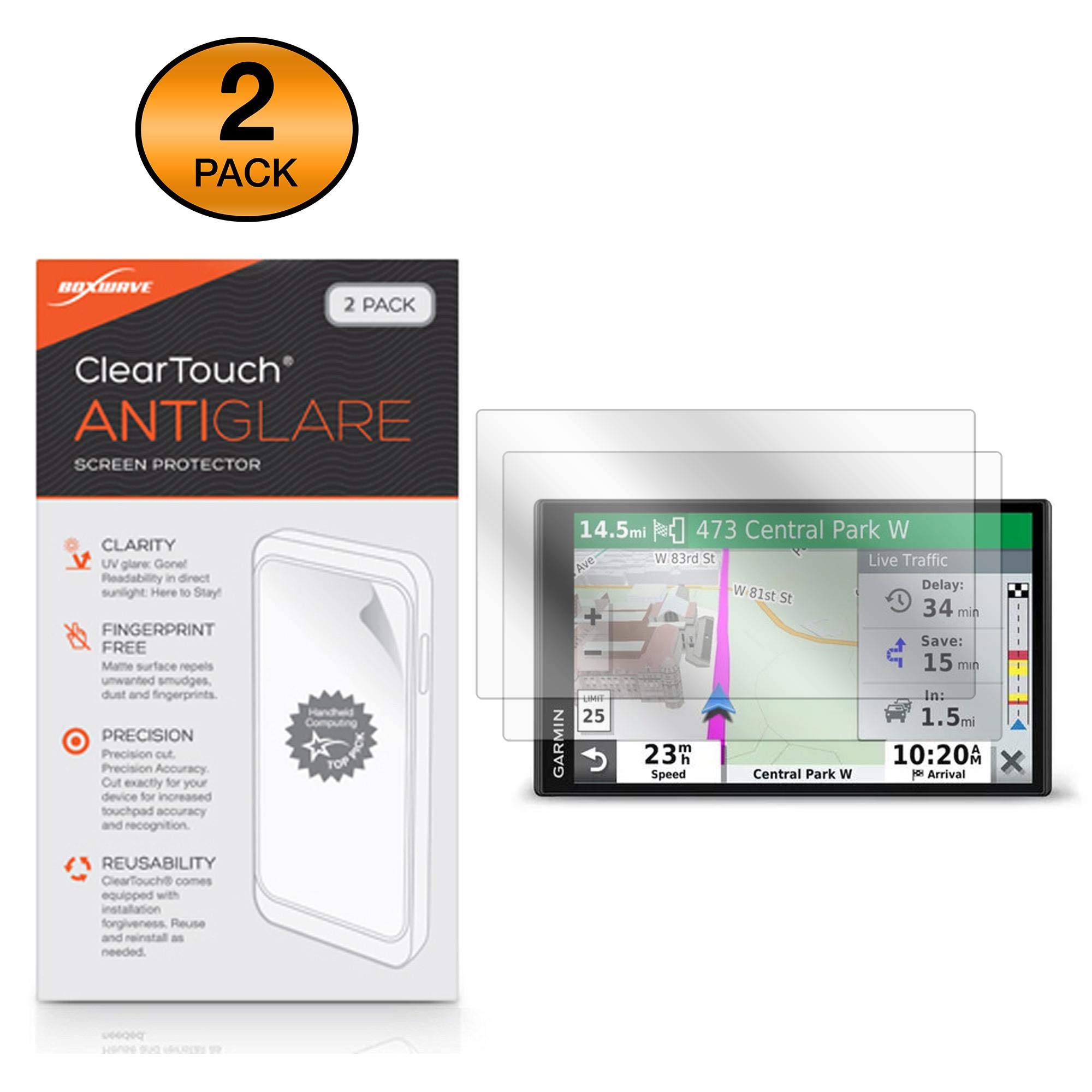 BoxWave Screen Protector Compatible with Garmin DriveSmart 65 - ClearTouch Anti-Glare (2-Pack), Anti-Fingerprint Matte Film Skin for Garmin DriveSmart 65
