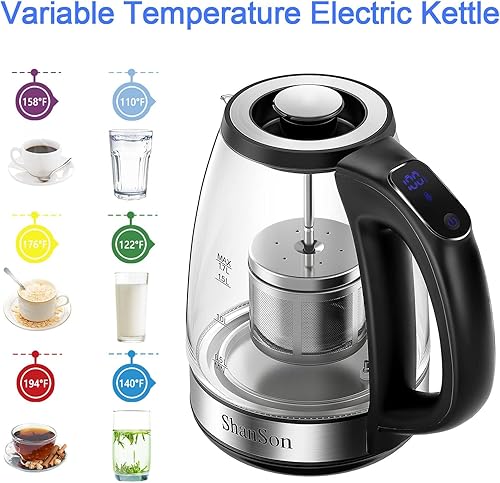 Miniatura 5 de ShanSon Hervidor eléctrico con infusor de té de 1,7 L, control de temperatura, hervidor de té eléctrico de vidrio de 1500 W, caldera de agua de