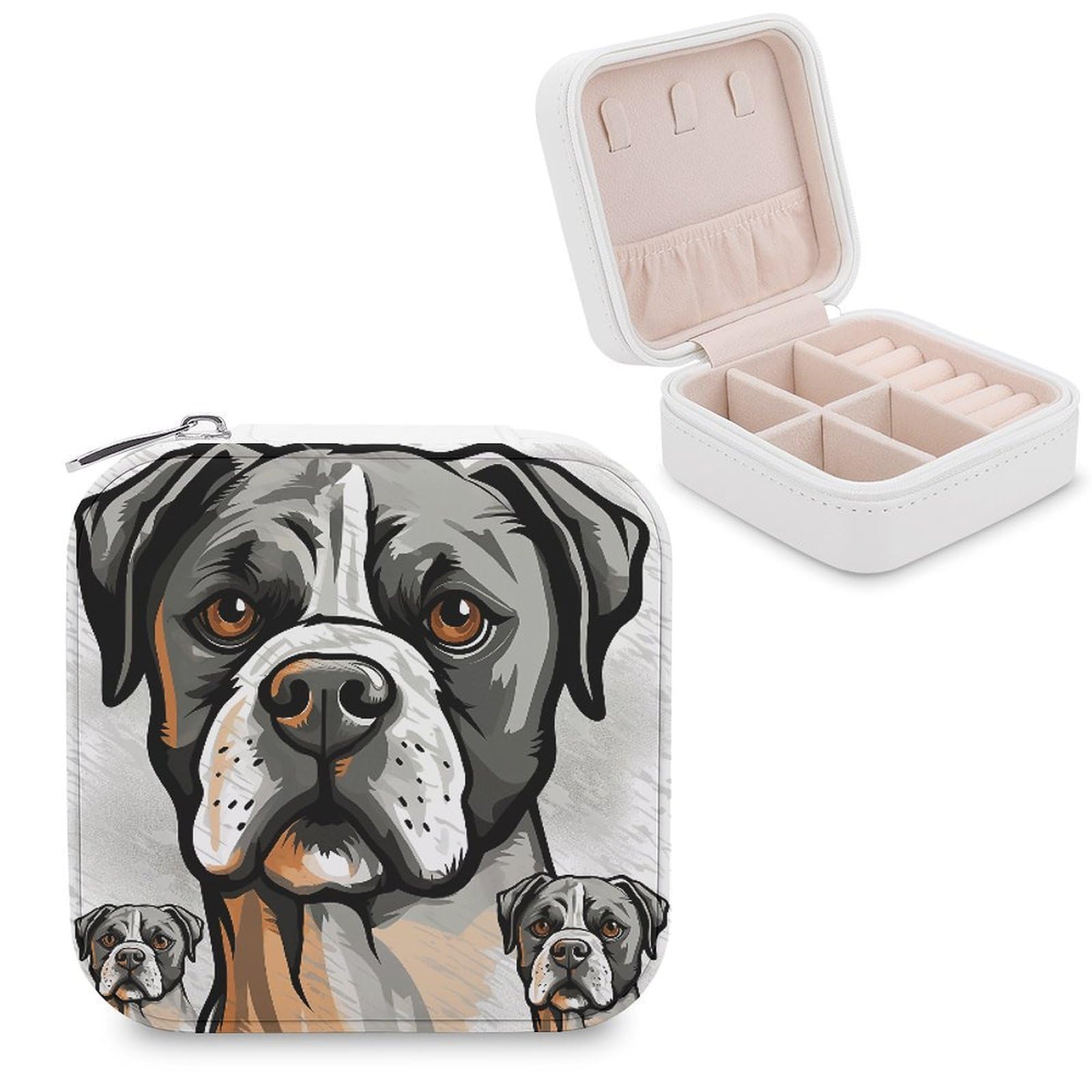 VstaDank American Bulldog Head Travel Jewelry Case Small Portable Jewellry Organizer Box PU Leather Organizer Boxes Personalized Jewellery Storage Holder Gift for Womens Rings Earrings