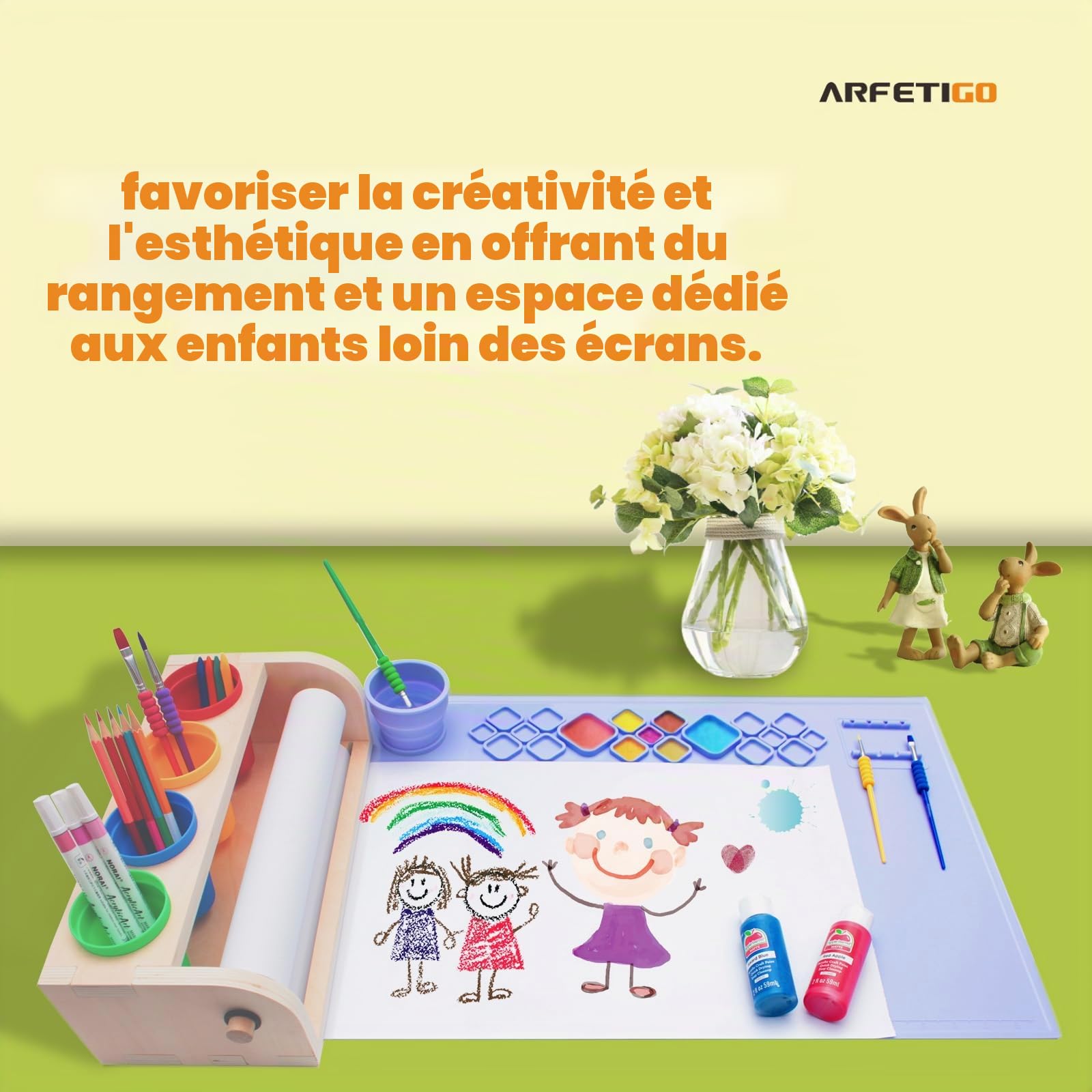 Chevalet d'art pour Enfants,Rouleau de Papier pour Enfants Pinceau de Peinture pour Enfants, Table d'art pour Enfants Rouleau de Papier pour Enfants Set Premium (Violet)