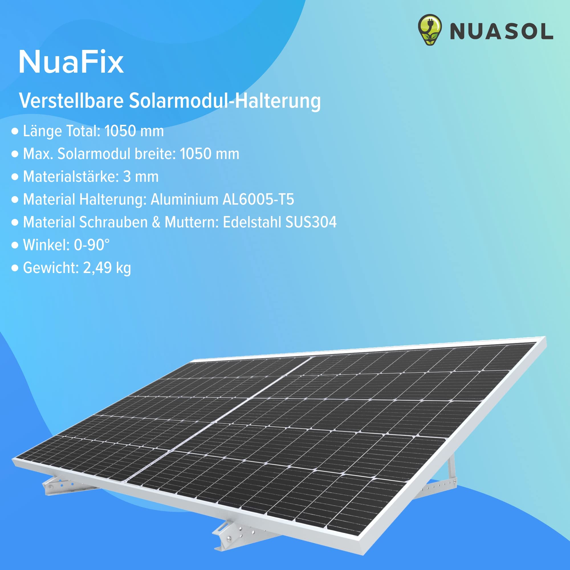 PV 4x Solarpanel Halterung 41 Zoll /105 cm | Solarmodul-Halterung Balkonkraftwerk aus Aluminium | Aufständerung Flachdach PV verstellbar 0-90° | Halterung für 2 Solarmodule | Montagematerial