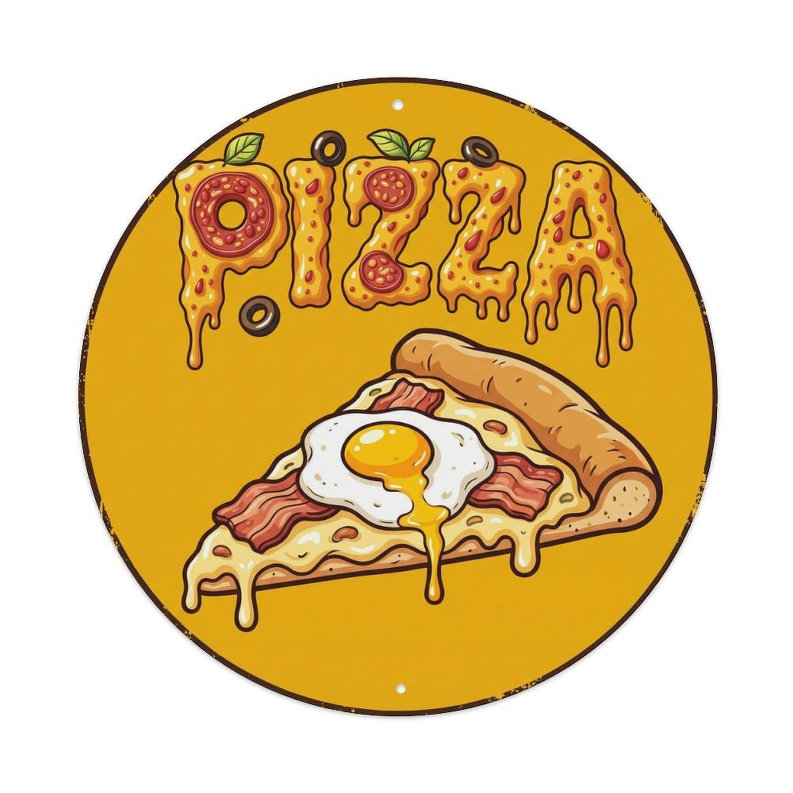 Huiyhb 8X8inch(20X20cm) Vintage Pizza Slice Egg Bacon Metal Tin Sign