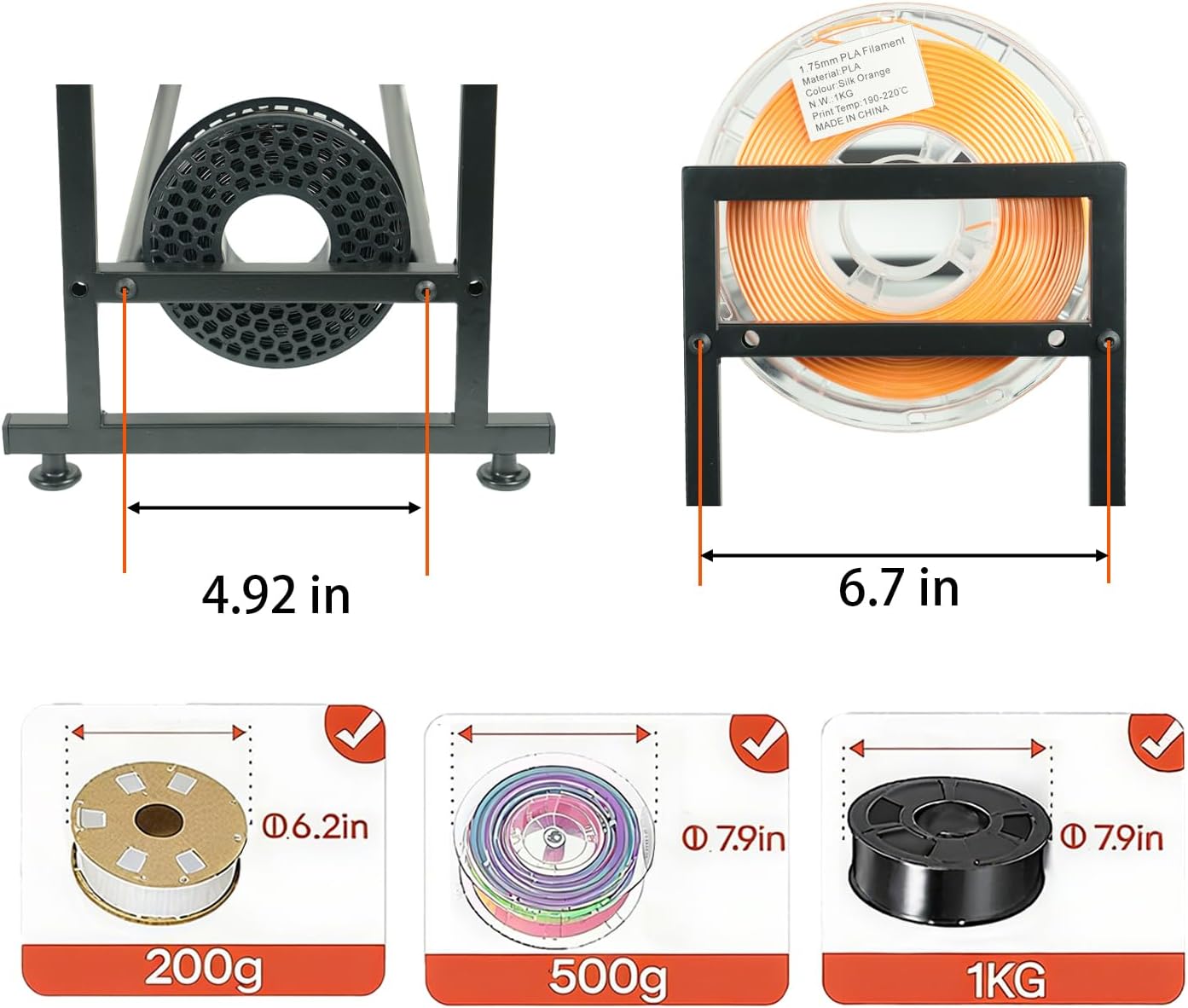 MengQi 3D Printer Filament Spool Holder Desktop Storage Rack, 2 Tiers Metal Filament Spool Holder Racks Organizer for PLA/ABS/TPU, Fits 12 Rolls for 3D Printing Workstation, Office,Workshop