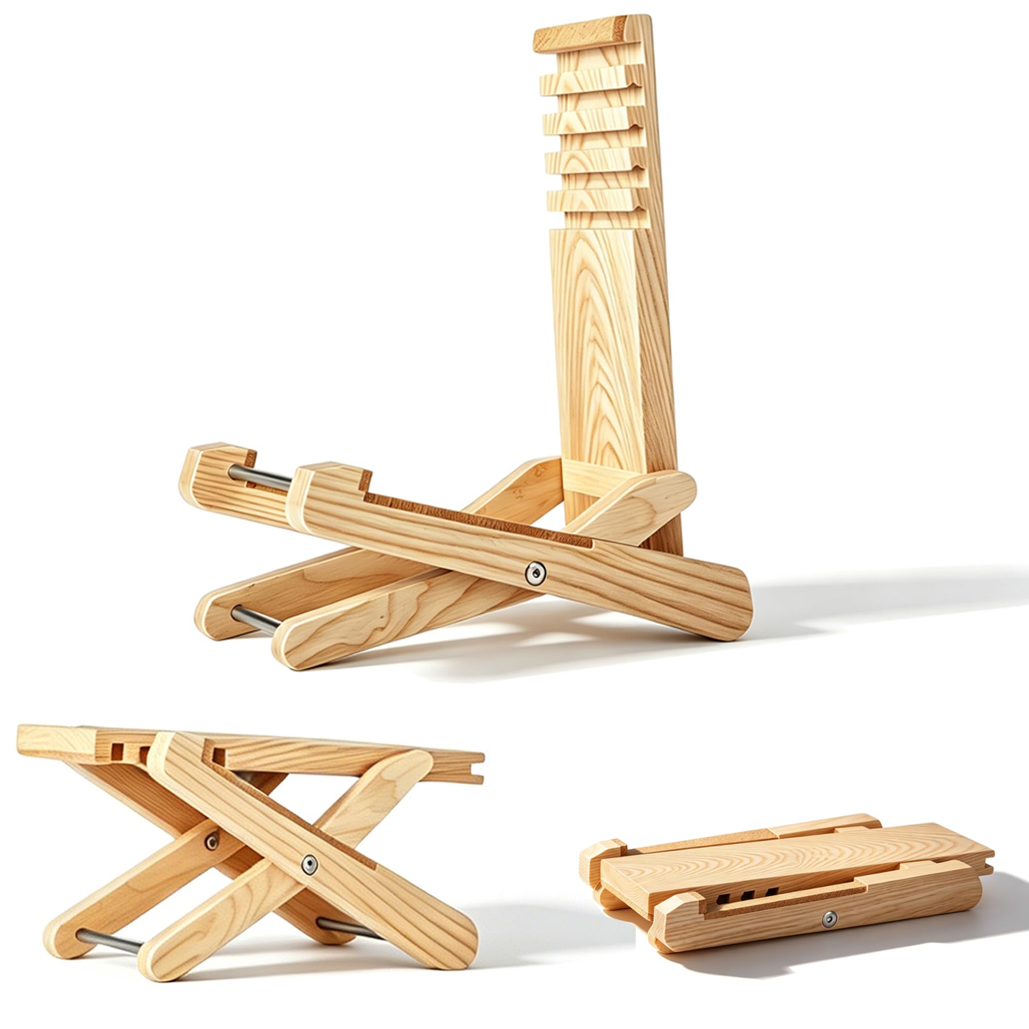 SPIKE 2-in-1 Guitar Stand &amp; Footstool, Adjustable Foldable Wooden Stand for Acoustic, Solid Ash Wood, Compact &amp; Portable Design