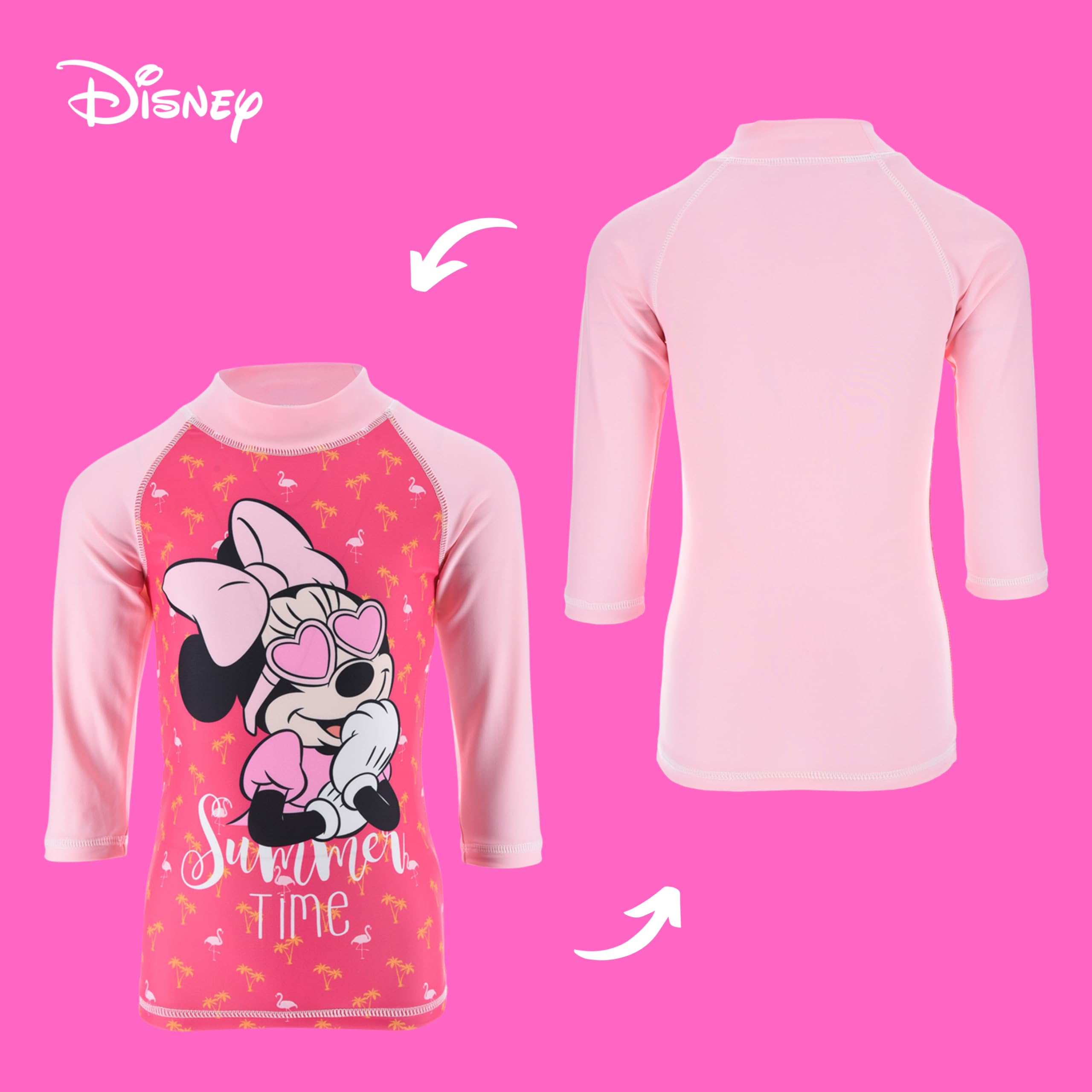 Disney Minnie Mouse Bañador para Niñas, Traje de Baño Proteccion UV Conjunto de Natación, Camiseta de Baño, Talla 4 Años - Rosa