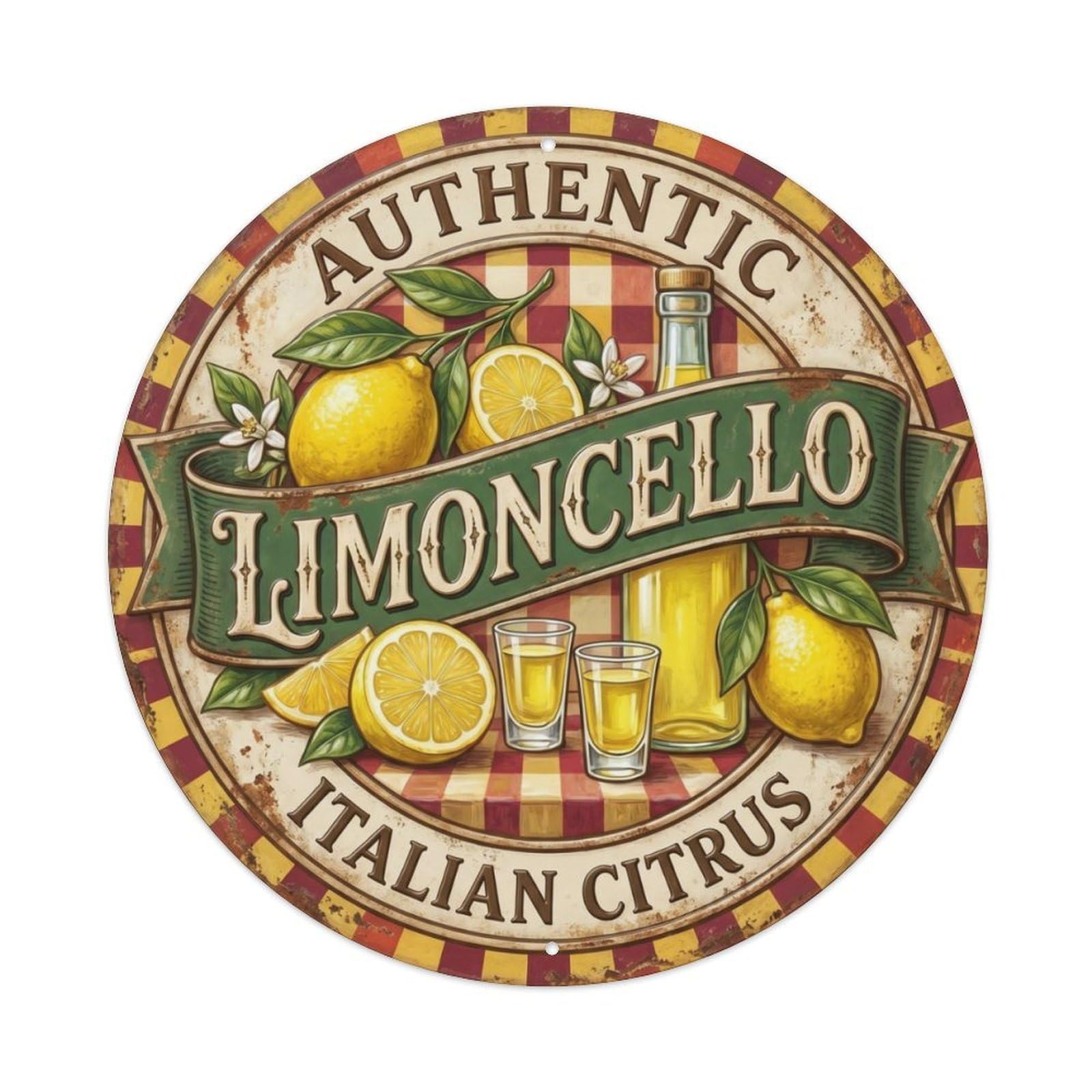 Authentic Italian Citrus Badge Metal Tin Sign Plaque Wall Decor for Cafe, Club Bar, Office, Home Garden Round Metal Poster 8x8Inch