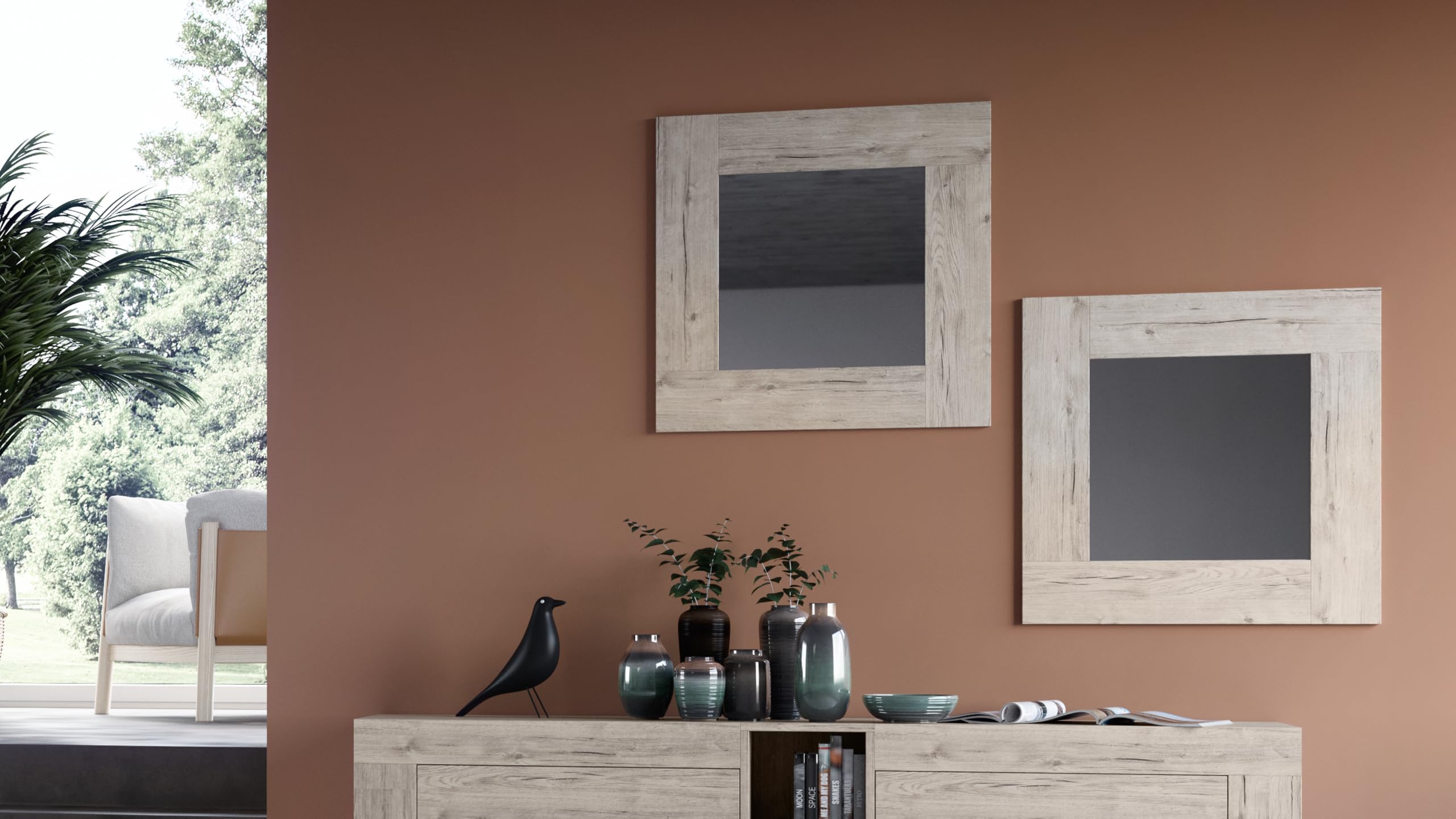 Mobili Fiver, Specchiera quadrata, cornice Grigio Cemento, Evolution, 73 x 73 cm, Specchio per Camera, Corridoio, Ingresso, Soggiorno, Made in Italy