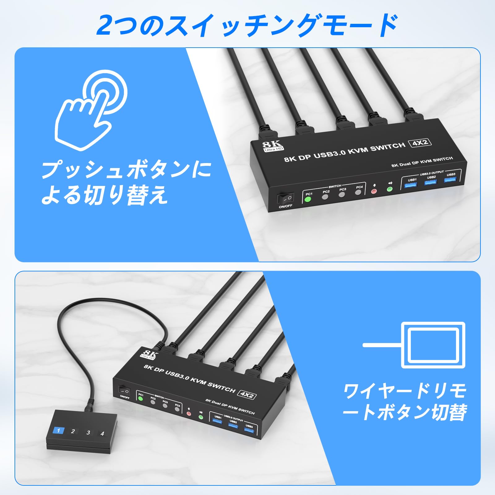 Amazon.co.jp: 8K@60Hz DisplayPort デュアル モニター KVMスイッチ 4K