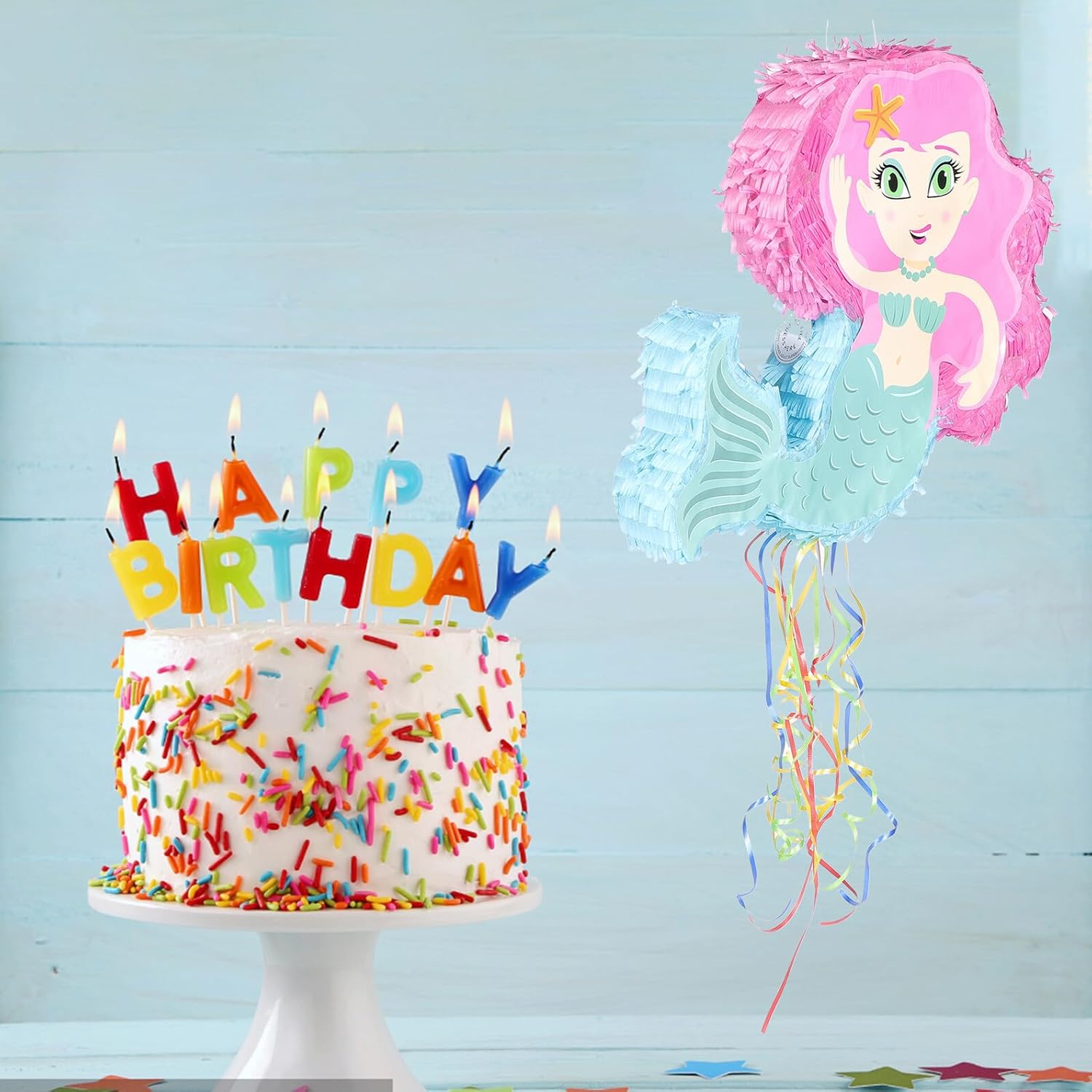 Alipis Mermaid Pinata for Birthday Party Smashable Paper Pinata Filled with Candy and Small Under Sea Party Favor for Boys Celebration