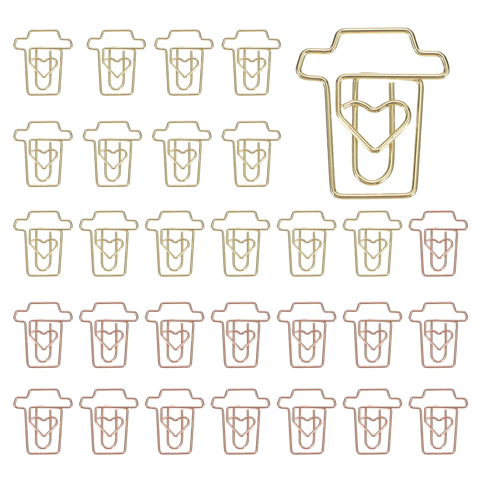 PATIKIL 30Pcs Paper Clip, Coffee Cup Shape Metal Paper Clip Rust-Proof Small Cute Lovely Decorative Bookmarks for Notebook Document Office Home Supplies, Rose Gold, Gold