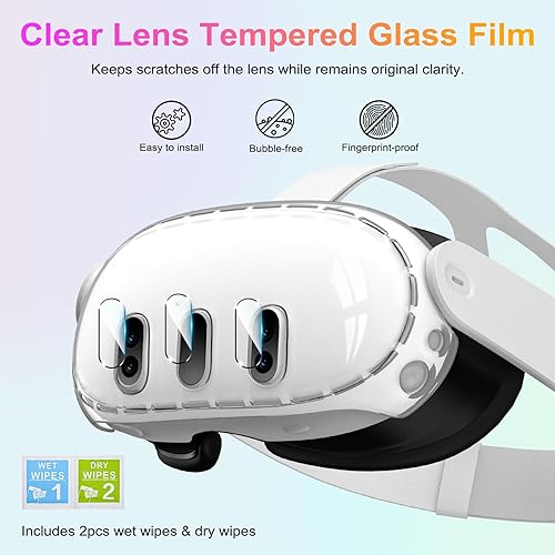 Vista 6 de TiMOVO Accesorios para Meta Quest 3, funda protectora para Quest 3, incluye cubierta transparente, película protectora de vidrio templado ultra