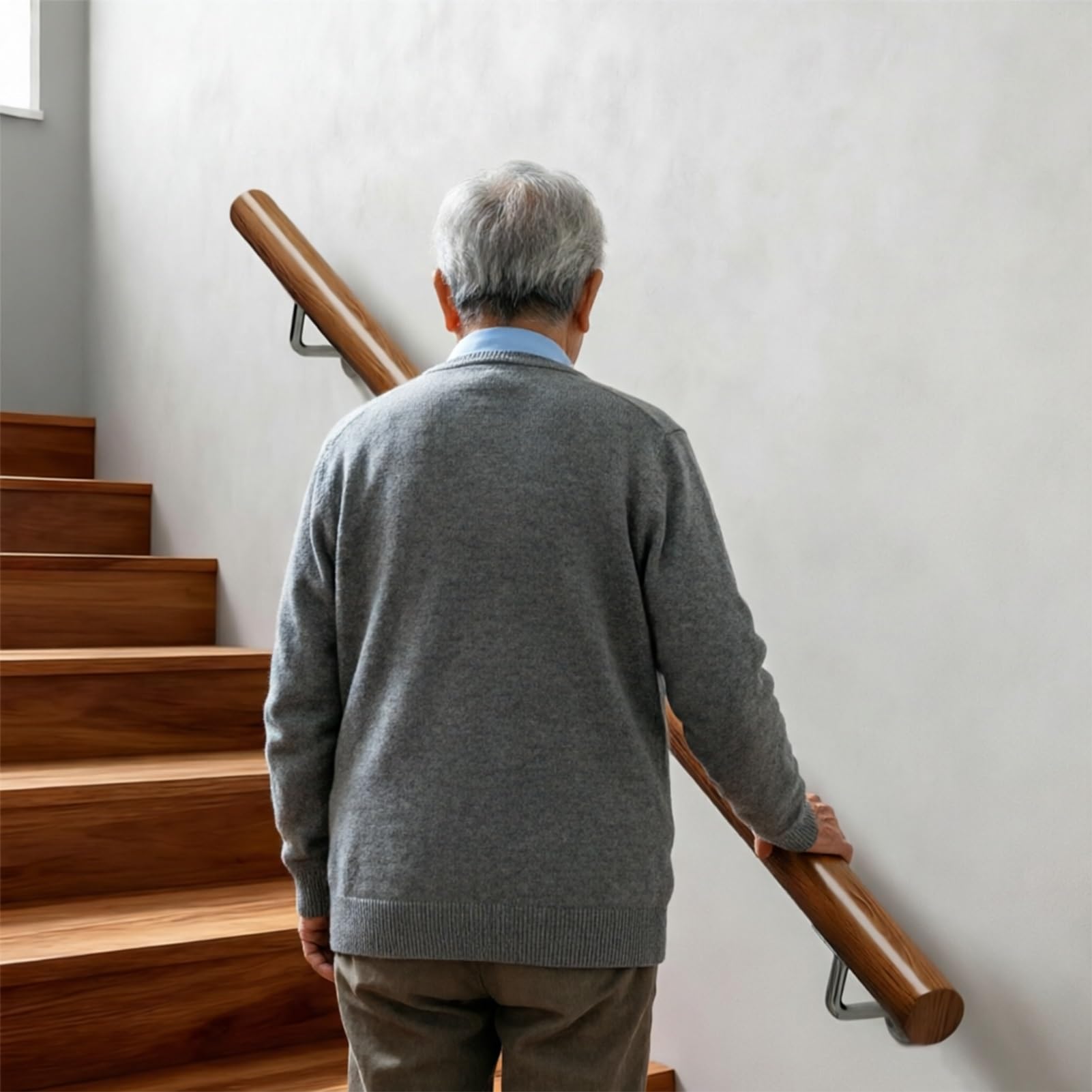 Solid Wood Stair Handrail 1m 1.5m 2m 300cm 4m Non-Slip Round Wall Mounted Grab Bar for Elderly & Kids(8.2ft/250cm)