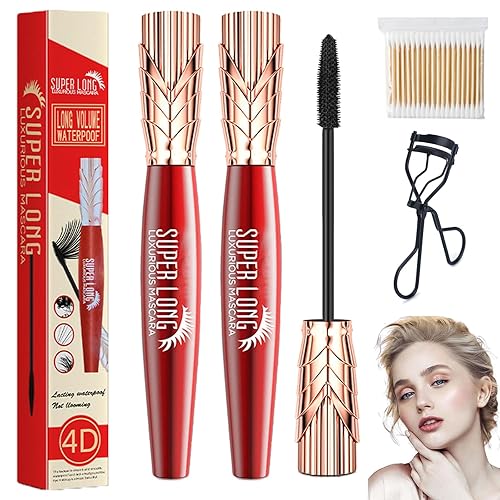 Yanqina - Máscara de pestañas Yanquina 4D de fibra de seda, máscara Yanqina 4D 2 en 1, máscara de pestañas súper larga Yanqina, máscara de pestañas