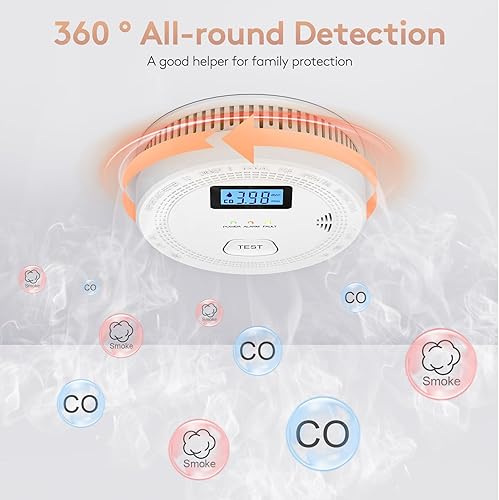 Miniatura 4 de 2 paquetes, detectores de CO y humo 2 en 1, detectores de monóxido de carbono, detector de humo alimentado por batería, (incluye 3 pilas AA de 1.5