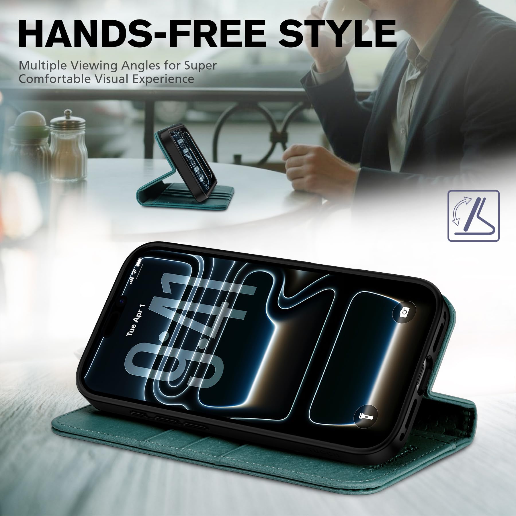 TUCCH Funda Piel para iPhone 17 Pro MAX 6,9-Pulgadas 5G 2025 [Bloqueo RFID] | Funda TPU A Prueba de Golpes Ranuras Tarjetas, Función Soporte Carcasa Case Protección Completa, Verde Pino Texturizado