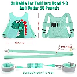 Toddler Leash-Baby Walking Safty Harness and Child Anti Lost Wrist Link for Girls/Boys Travel (Green)