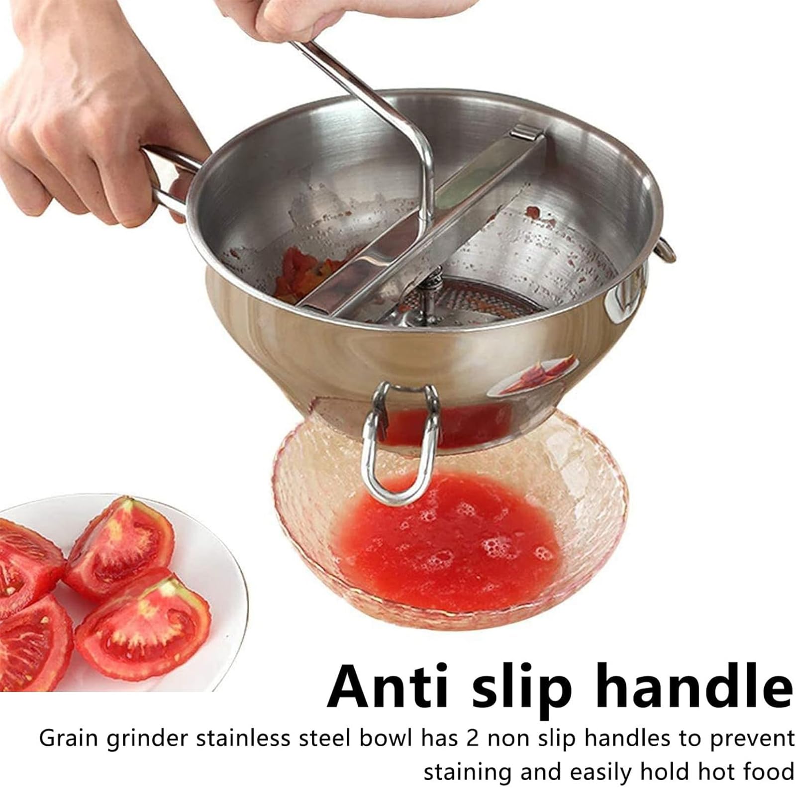 Tomatenpresse, Kartoffelpresse, Edelstahl-Kartoffelstampfer Mit Ergonomischem Design, Drehgriff, Einfach Zu Bedienen Und Zu Reinigen Für Tomatensauce Apfelmus Kartoffelpüree