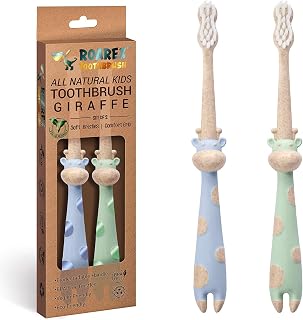 ROARex Vegan Eco Friendly All Natural Kids Toothbrush Made from Plants – Sweet Baby Giraffe | 100% Biodegradable and Compostable | 1% for The Planet Product