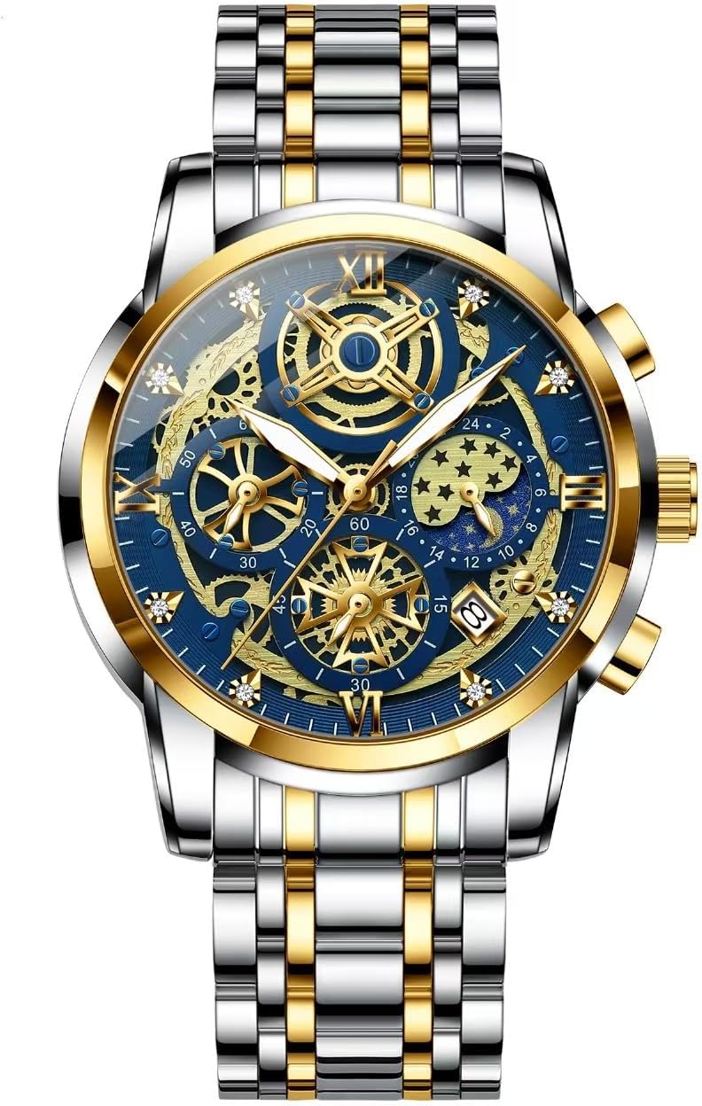 Vetra Watch for Men Skeleton Business Dress Stainless Steel Waterproof Luxury Big Face Mens Watch