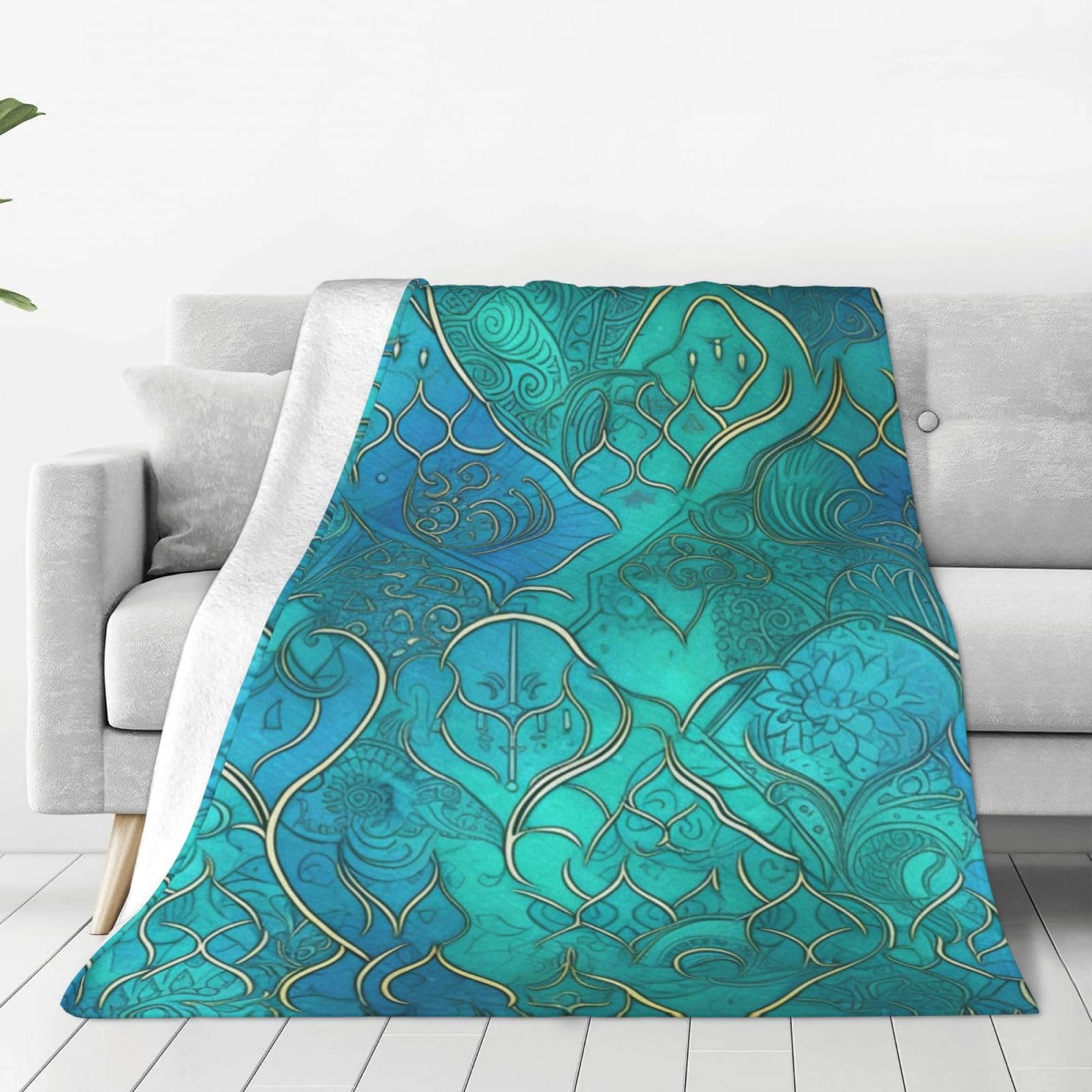 Couverture en flanelle douce imprimé turquoise style élégant