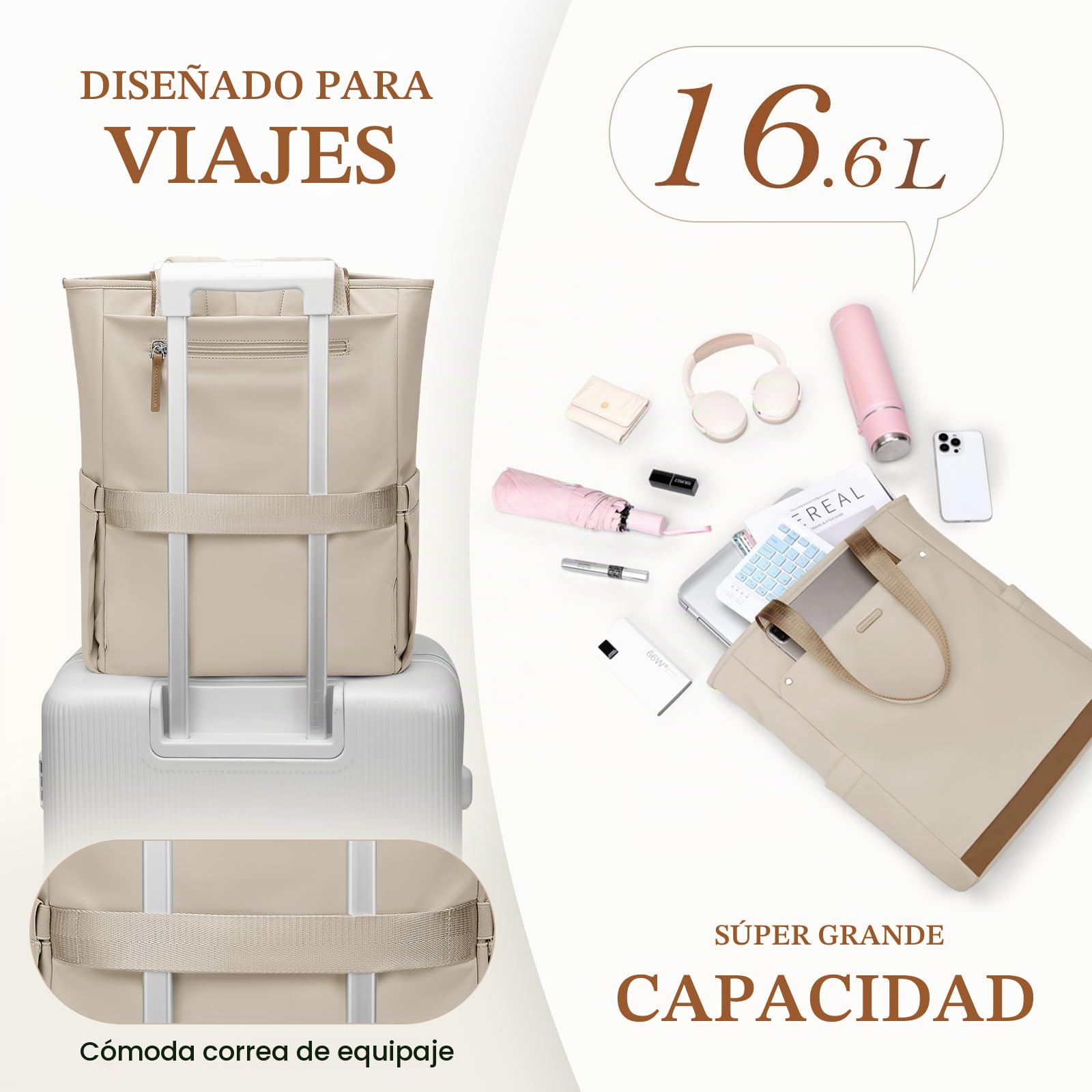 Mochila Portatil Mujer 16 Pulgadas, Mochila Viaje Impermeable Antirrobo Backpack,Mochila Escolar Mochilas para Ordenador Portátil para la Profesora Trabajo Viajes, Albicocca