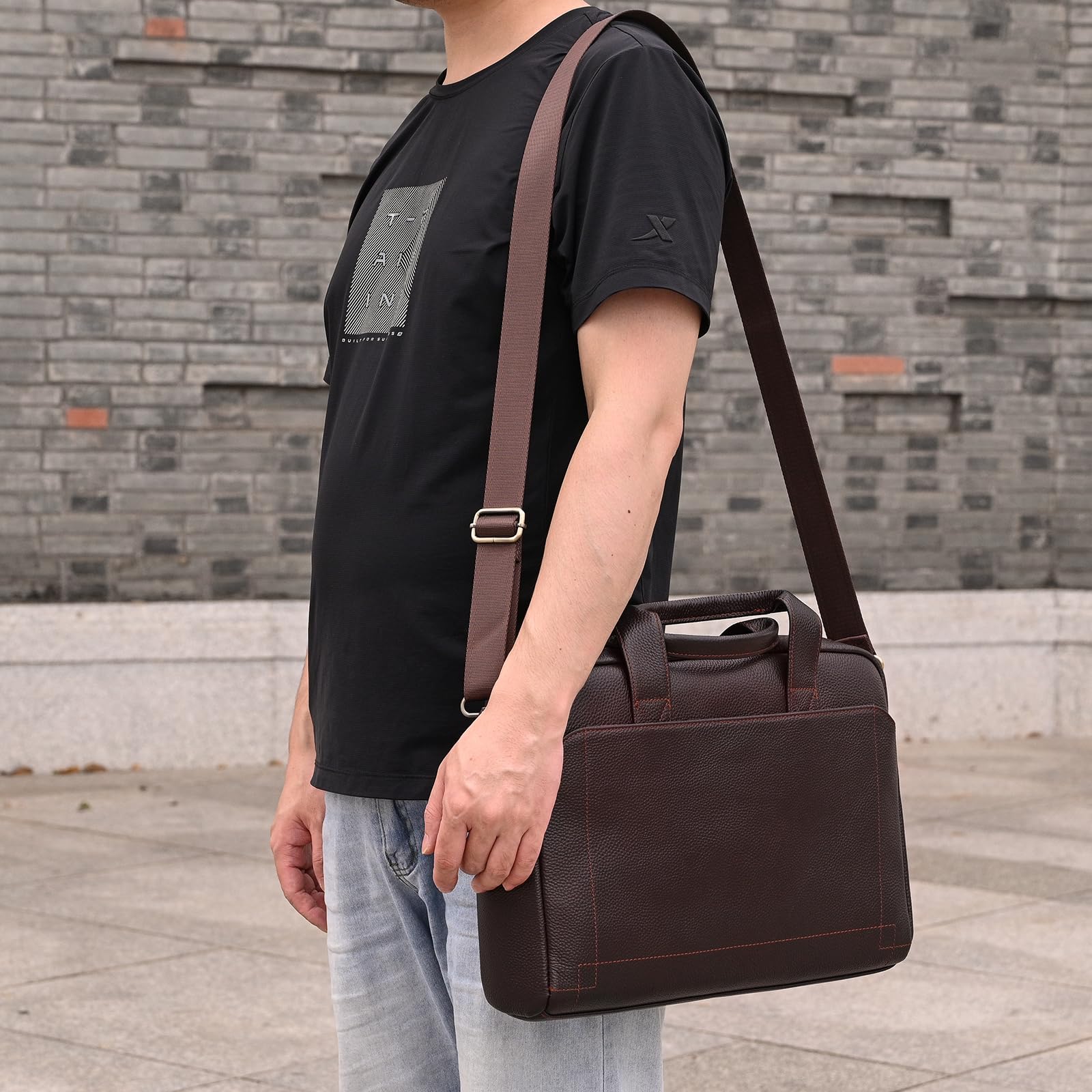 Sac Business Mallette homme Cartable Sacs Business en Cuir Véritable 14 Pouces Porte Document Sac à Bandoulière d'affaires, 3315 Marron