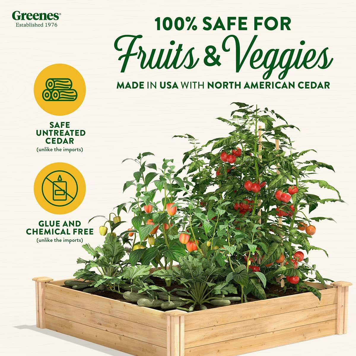 Greenes Fence Original Cedar Raised Garden Bed, 4' x 4' x 10.5" - Made in USA with North American Cedar