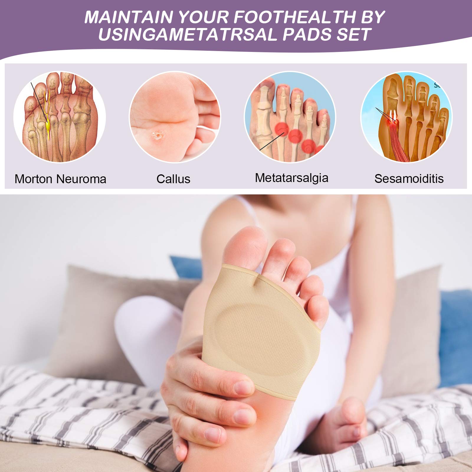 Ball of Foot Cushions (2 Pair), Metatarsal Pads for Women and Men