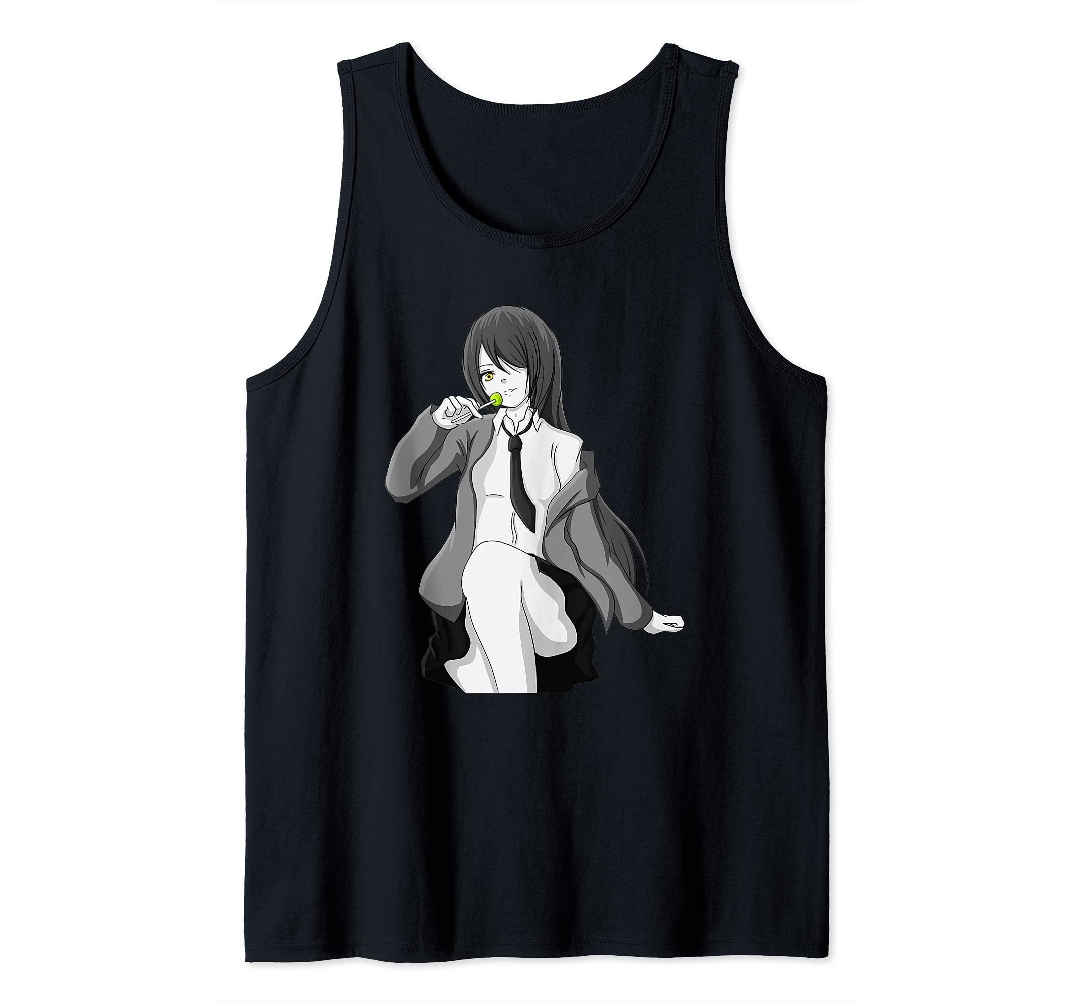 Black & White Yellow Eye and Lollipop Hot Anime School Girl Tank Top
