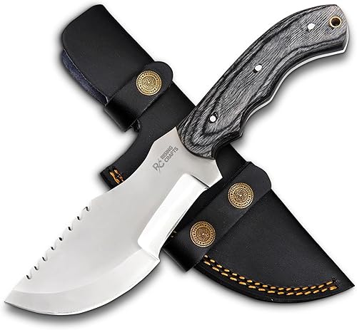 RISING CRAFTS Cuchillo rastreador de acero de alto carbono hecho a mano con funda de transporte horizontal, cuchillo táctico de supervivencia de