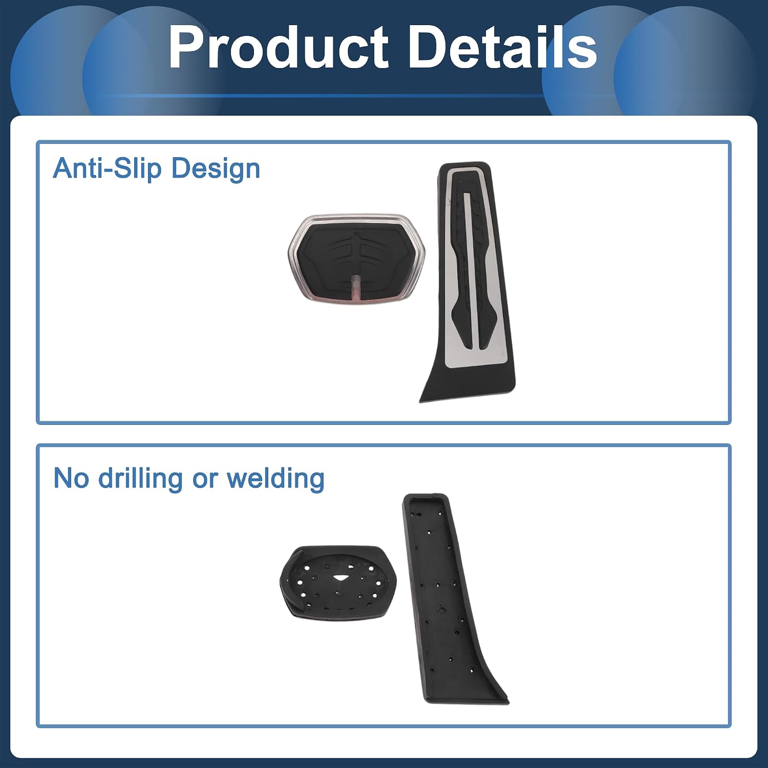 2 Pcs Automatic Foot Pedal Pads Foot Accelerator Pedal Covers for BMW X1 (F48) 2016-2022 Stainless Steel Silver Tone
