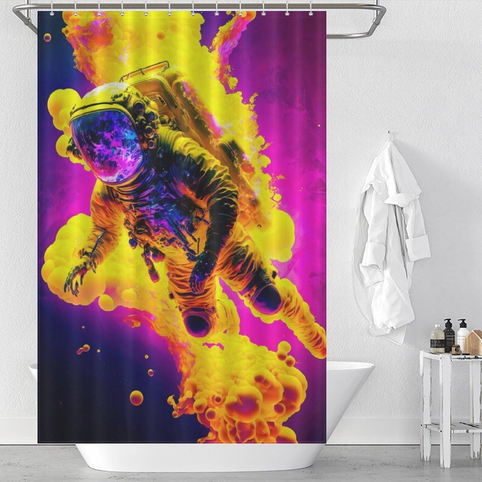 Rideau de douche astronaute en polyester étanche 122x183cm à 12 anneaux
