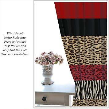 Leopard Print Blackout Curtain,Red Black Brown Cheetah Geometric Stripes African Wildlife Abstract Curtains Dining Room Living Room Kitchen Cafe Bedroom Office Drapes,72x63 in