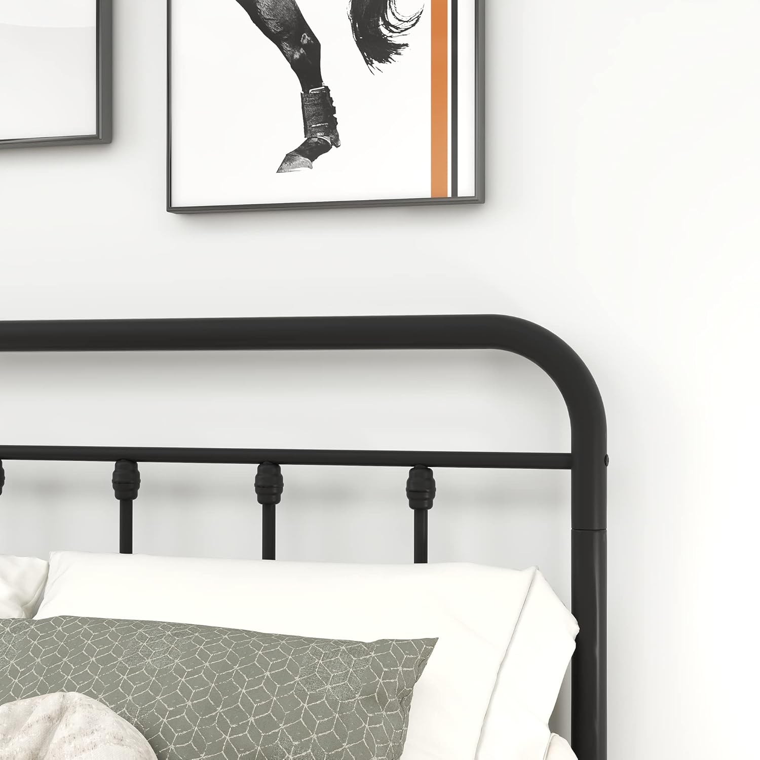 Queen Bed Frame with Headboard, Metal Bed Frame Queen Size Vintage Sturdy/Mattress Foundation/No Box Spring Needed/Black/