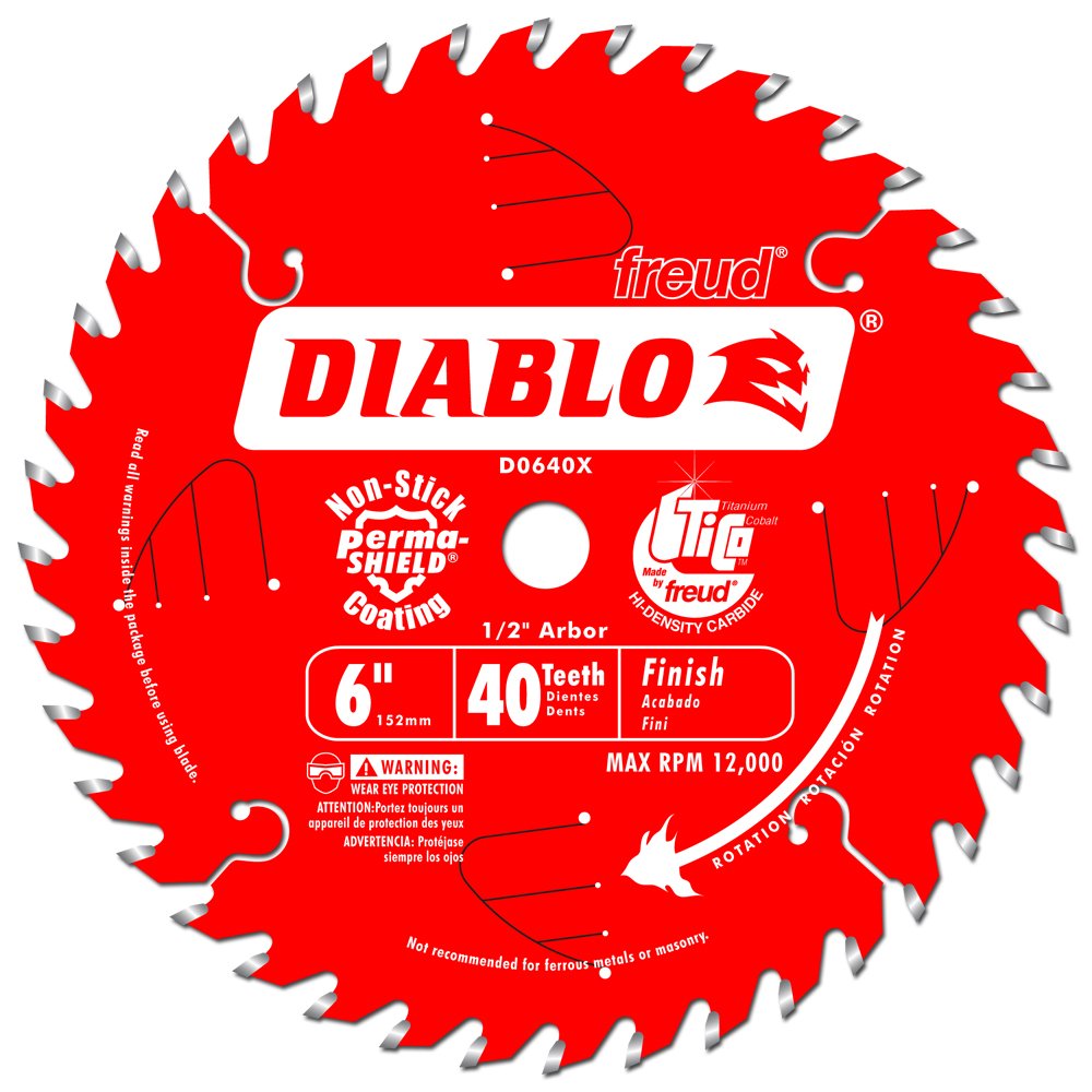 Diablo 7-1/4-Inch x 40 Tooth Finish Saw Blade for Wood - Ideal for Smooth Crosscuts in Hardwood, Softwood & Plywood - Tico Hi-Density Carbide, Perma-Shield Coating - D0740A