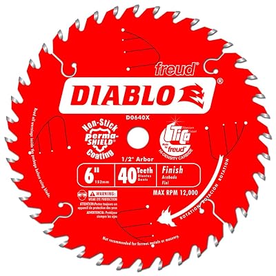 Diablo 6" x 40-Teeth Finish Saw Blade for Port-Cable Saw Boss – Smooth Crosscuts in Hardwood, Softwood, Plywood, High-Performance Tico Carbide, Thin Kerf, Non-Stick Coating – D0640X