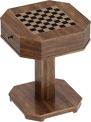 Miniatura 2 de soges Mesa de juego de 2 cajones para ajedrez y damas, mesa combinada de ajedrez y damas, mesa de ajedrez para juegos de mesa familiares, color nogal