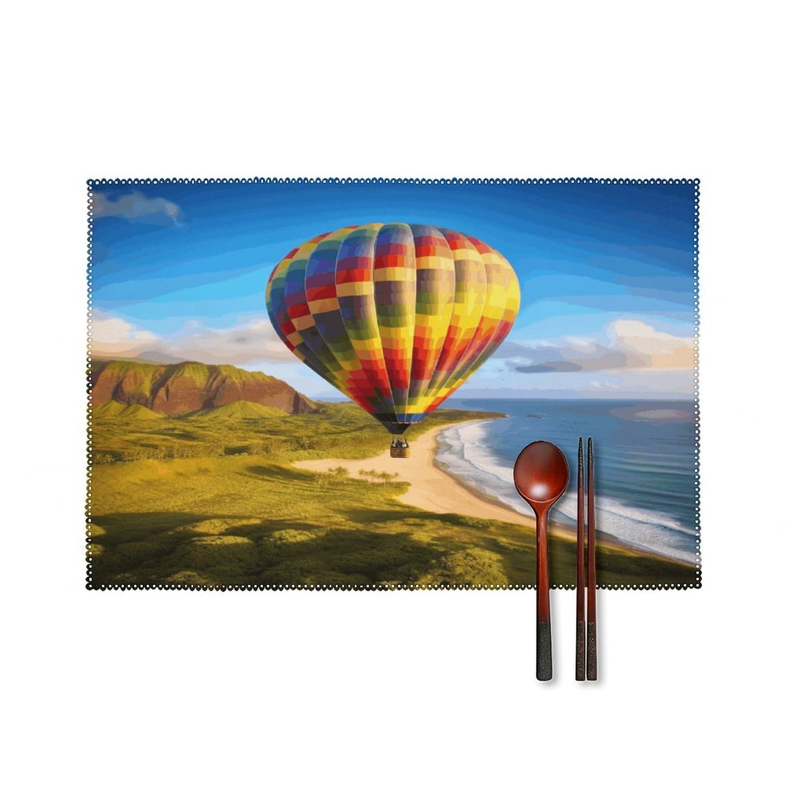 Hawaii Hot Air Balloon Placemats Washable Canvas Place Mats Decoration Placemat for Dining Table Easy to Clean Tables Mat Set of 6 for Kitchen Dining Room Coffee Table