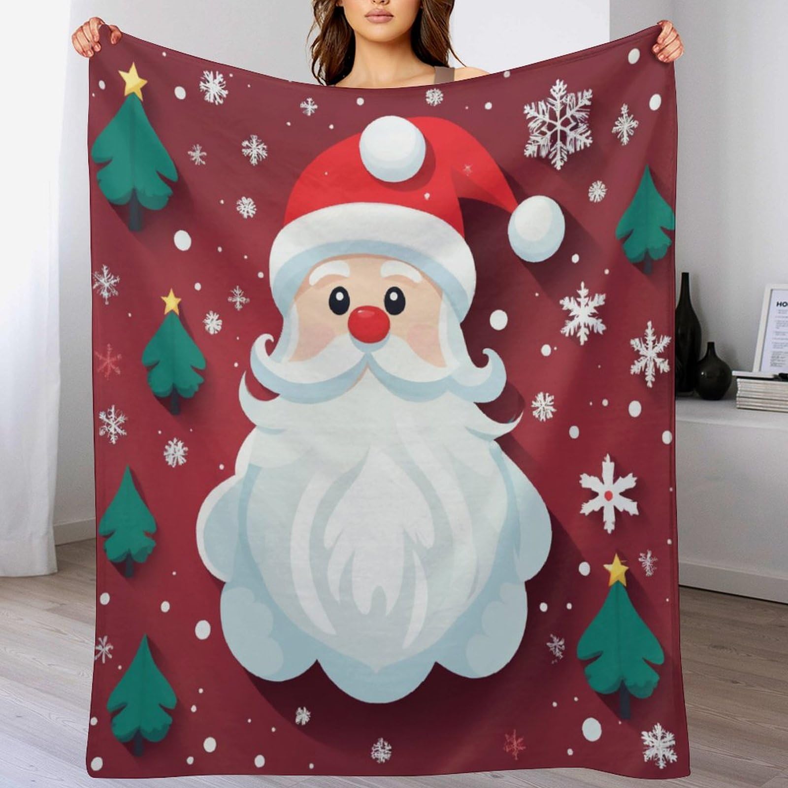 PAZZK Santa Claus Blanket Anti Pilling Throw Blankets Cozy Durable Blankets for Office Couch Cinema Gifts Quality Washable（130×180cm）