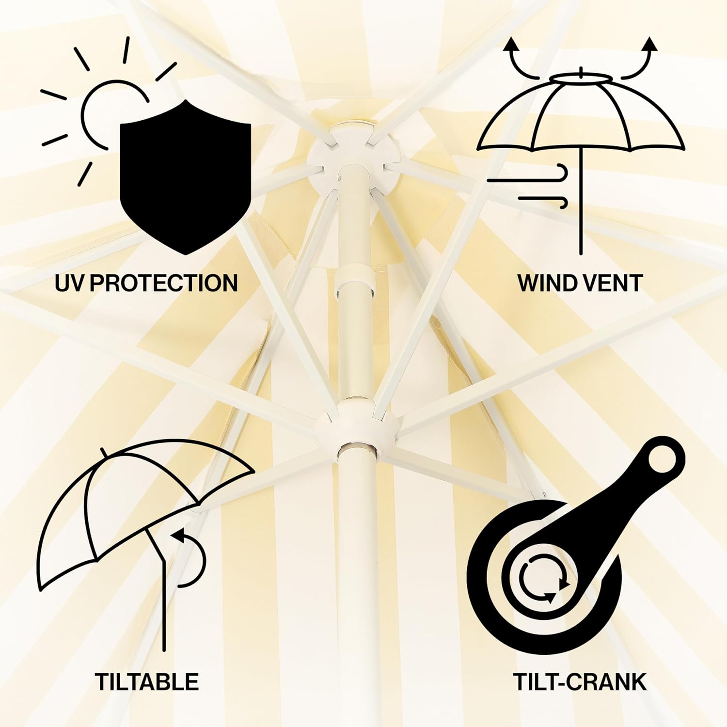 JONATHAN Y UMB1001 Collins 9 ft. Classic Cottage Tassel Market Patio Umbrella with Auto-Tilt, Crank, Wind Vent and UV Protection