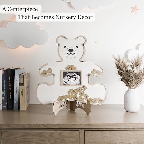 Miniatura 8 de Alternativas para libros de invitados para baby shower y revelación de género - Oso de peluche - Tema We Can Bearly Wait - Incluye fichas de corazón
