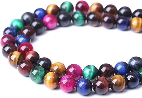 Miniatura 2 de Cuentas sueltas redondas de ojo de tigre colorido de 0.236 in, cuentas de gemas naturales, cuentas de piedra de energía de cristal para hacer joyas,