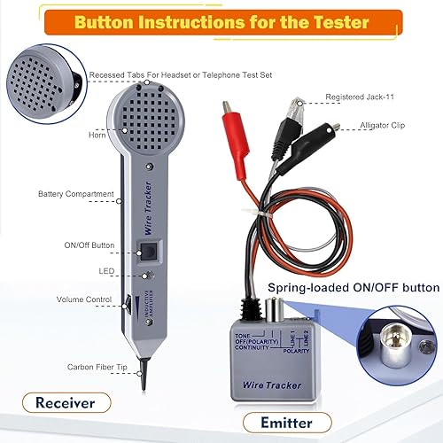 Miniatura 6 de Kit de comprobador de rastreo de cables de red, probador de circuito trazador con indicación audible y visual, kit generador de tonos, buscador de