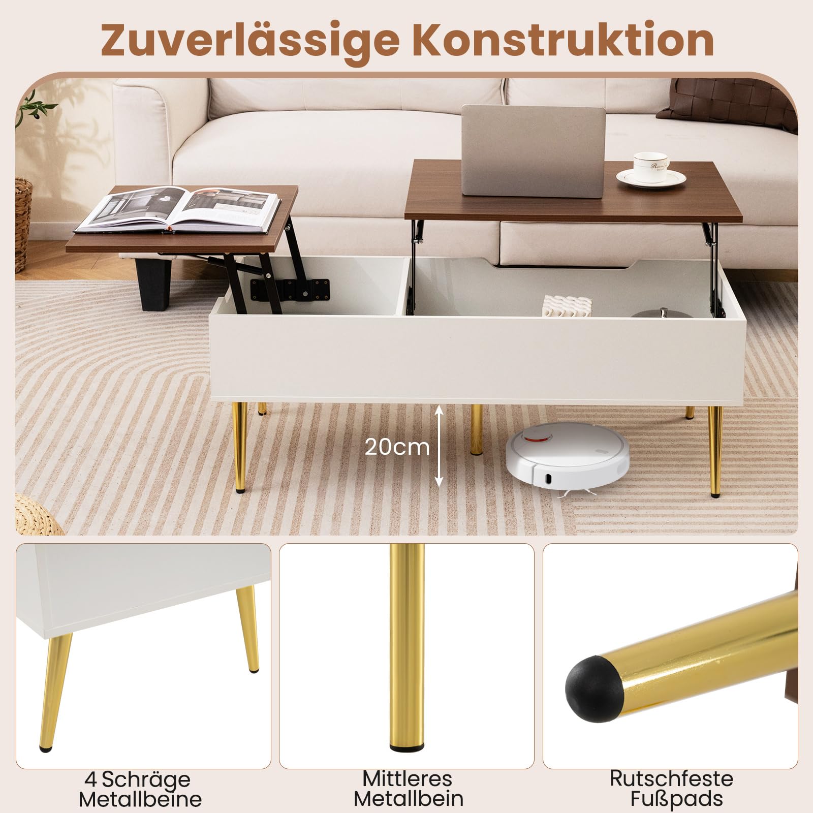 Multifunctionele Cocktailtafel met In Hoogte Verstelbare Bovenzijde & Verborgen Opbergruimte & Drie Open Planken aan de Onderkant - Costway