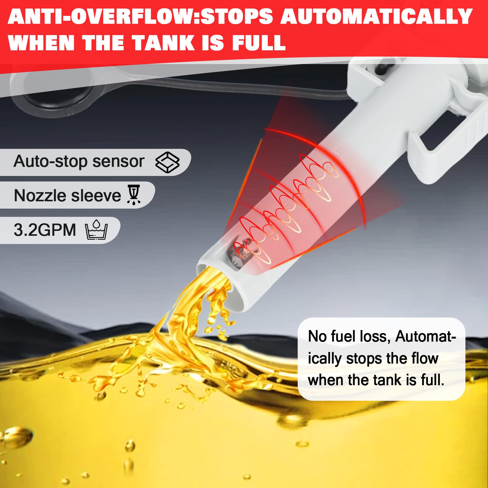Pompe Transfert de Carburant 3,2GPM avec Capteur D'arrêt Automatique, Pompe Diesel, Pompe à Essence Électrique, Automatique Transfert Liquide pour Huile, Eau
