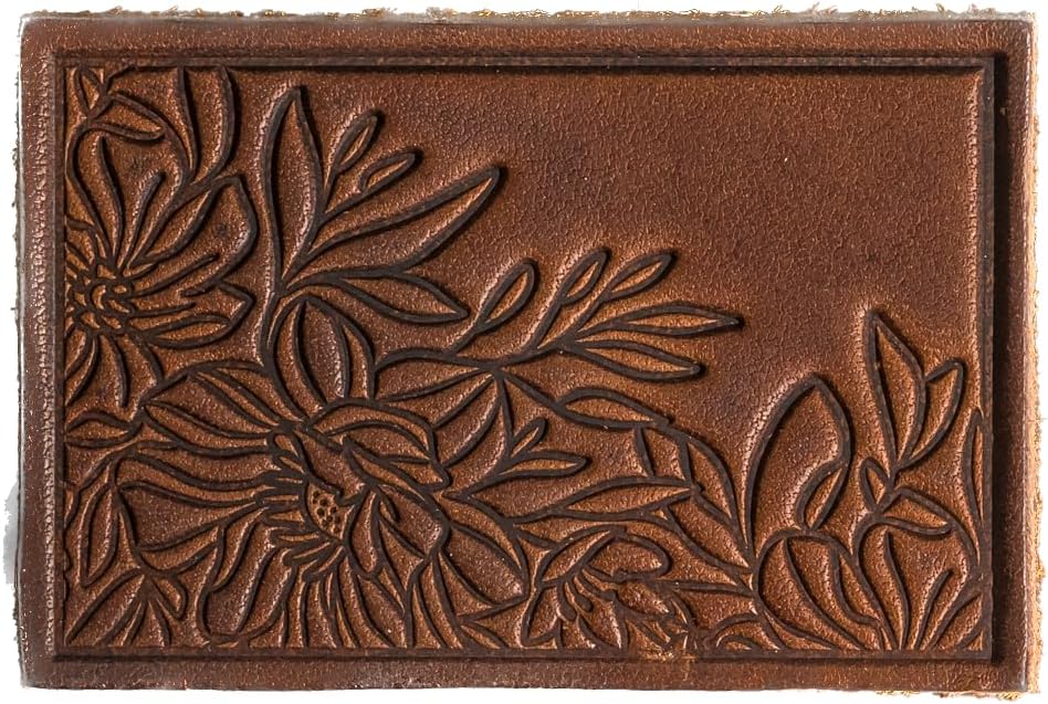 Floral Design Leather Patches with Optional Hook Side Fastener Added, 100% Full Grain Leather, Rectangle, 3" x 2" (Natural, Patch Only)