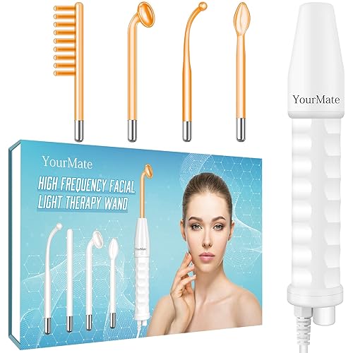 YourMate Handheld Phototherapy Device High Frequency Wand/Machine with Neon Tubes for Face Chin Neck Hair, Facial Skin Wand Machine with 4 Different Tube