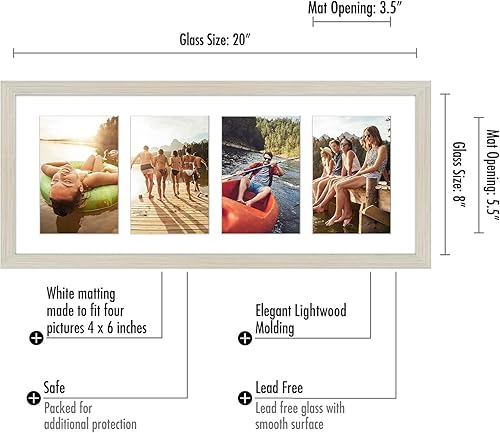 Miniatura 2 de Americanflat Marco de fotos de collage de 8 x 20 pulgadas en madera clara, muestra cuatro aberturas de marco de 4 x 6 pulgadas, marco de fotos