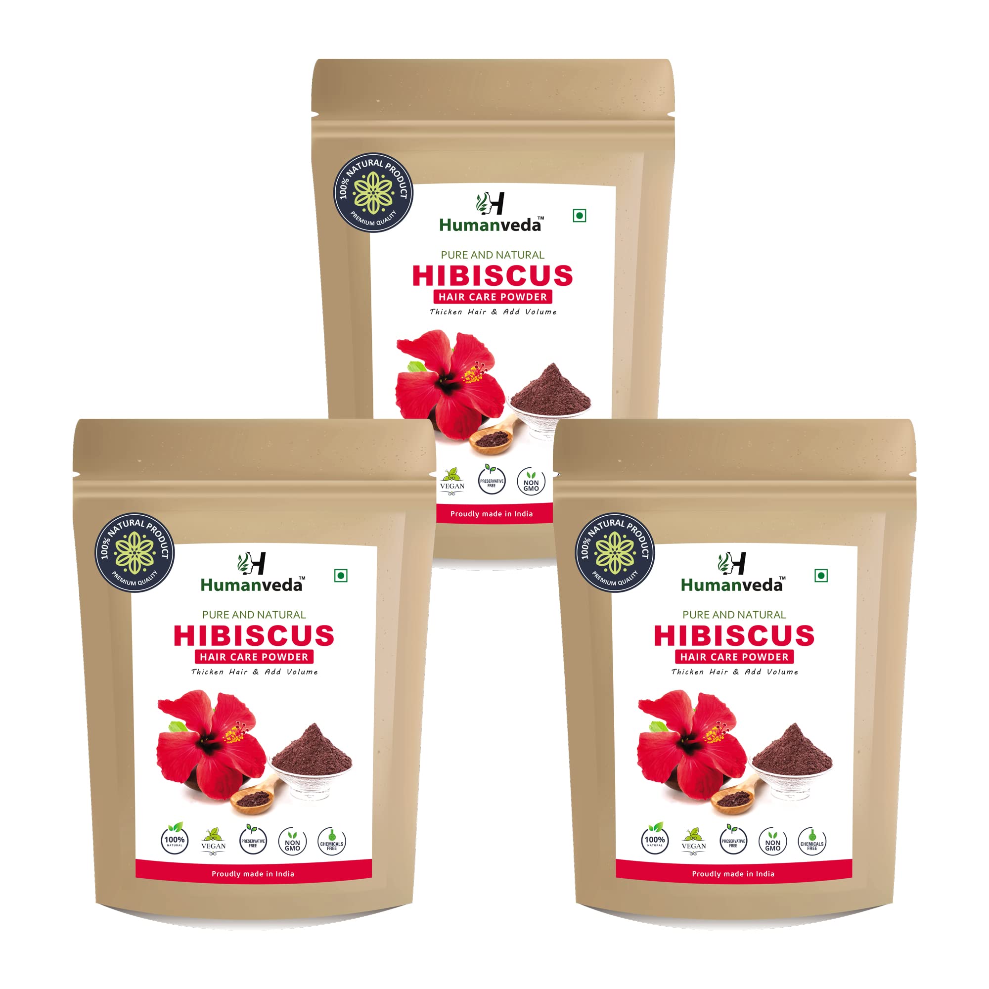 Humanveda Hibiscus Powder | Rosa-Sinensis | 100% Pure And Natural Suitable For Hair Pack, Hair oil, Face Pack & Hibiscus Tea (100g x 3 =300gm)-image-26